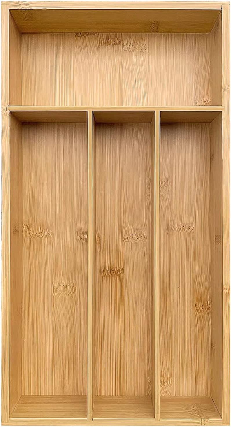 guiogc Bamboo Silverware Organizer, Kitchen Drawer Organizer, Silverware Utensil Tray Holder for Flatware Cutlery Knives, Forks, Spoons (4-Slots) (Natural) - Image 4